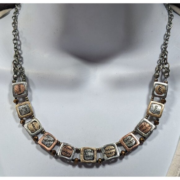 Rustic Distressed Words Of Affirmation Multi Metallic Necklace - Picture 2 of 6